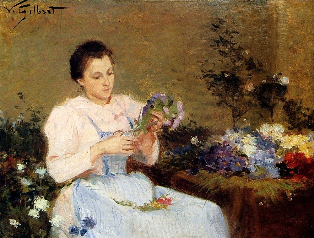 Victor Gabriel Gilbert Arranging Flowers For A Spring Bouquet